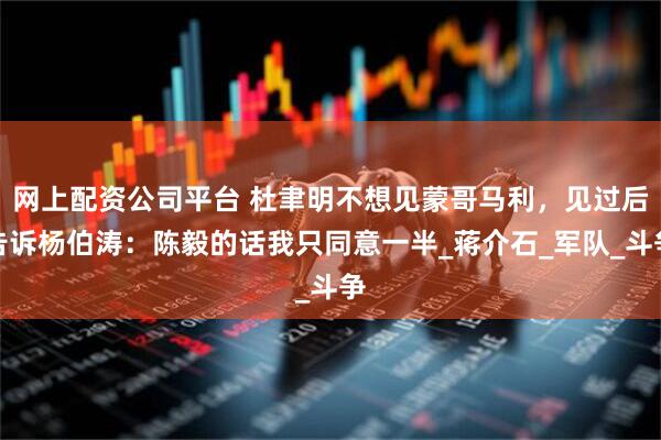 网上配资公司平台 杜聿明不想见蒙哥马利，见过后告诉杨伯涛：陈毅的话我只同意一半_蒋介石_军队_斗争